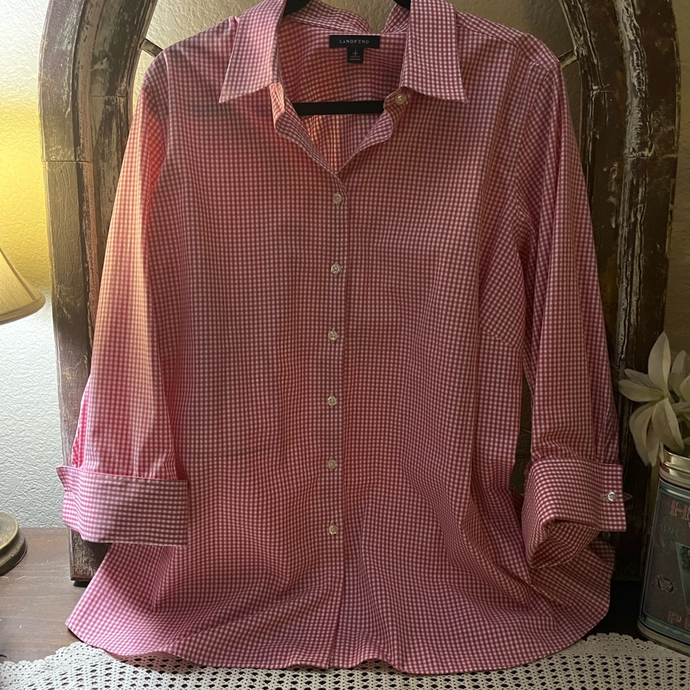 Lands End Pink and White  Checked Blouse Size 20 W